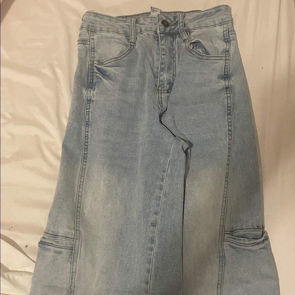 Cute Long Light Blue Washed Denim Jeans